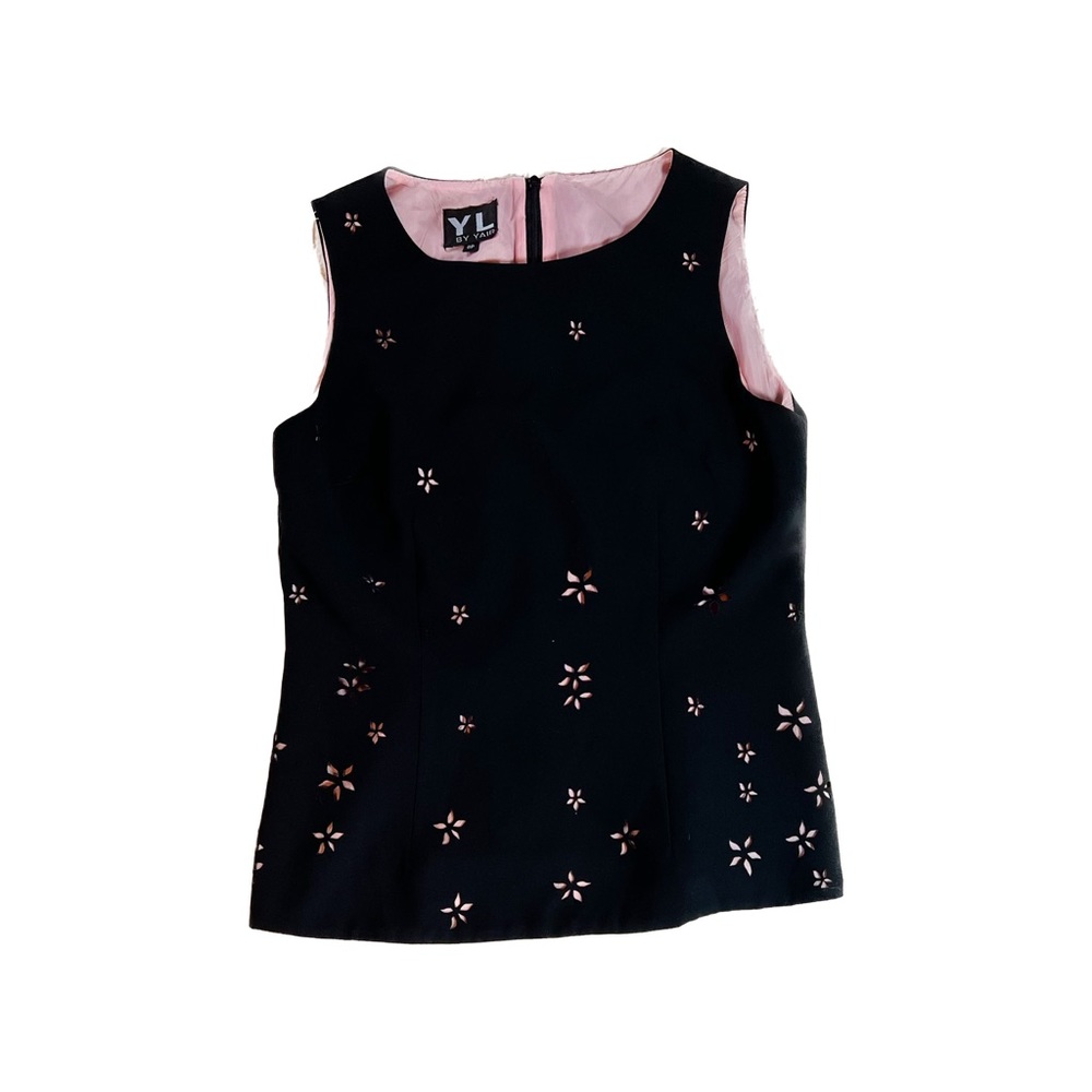 YL byYair Sleeveless Y2K Top Scoop Neck Black with Pink Cut Outs Lined Size 6